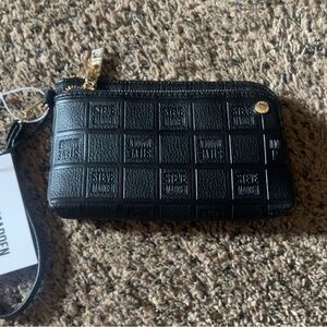 Steve Madden Embossed Black Leather Zip Wristlet Phone Case